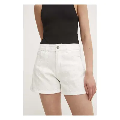 Džínové šortky Answear Lab dámské, bílá barva, vzorované, high waist