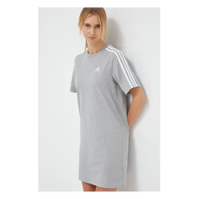 Bavlněné šaty adidas šedá barva, mini, oversize, HR4924