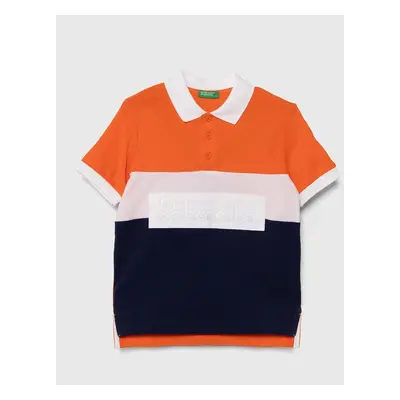 Dětská bavlněná polokošile United Colors of Benetton oranžová barva