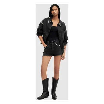 Bavlněné riflové kraťasy AllSaints HEIDI STUD SHORTS černá barva, s aplikací, high waist, WE509Z