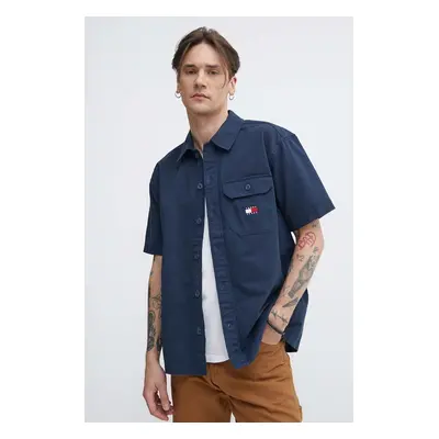 Bavlněná košile Tommy Jeans tmavomodrá barva, relaxed, s klasickým límcem, DM0DM18969