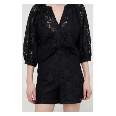 Kraťasy Desigual LACE dámské, černá barva, hladké, high waist, 24SWPW21