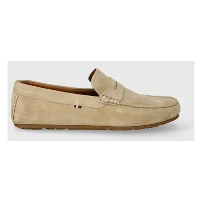 Semišové mokasíny Tommy Hilfiger CASUAL SUEDE DRIVER pánské, béžová barva, FM0FM04998