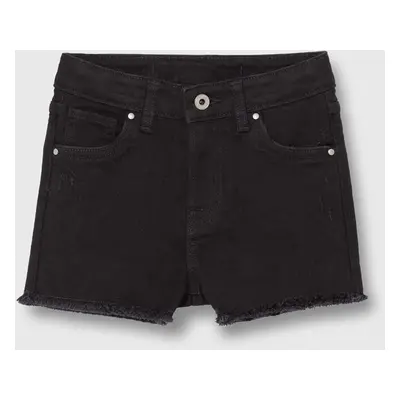 Dětské riflové kraťasy Pepe Jeans A-LINE SHORT HW JR černá barva, hladké, nastavitelný pas