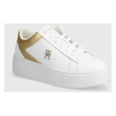 Kožené sneakers boty Tommy Hilfiger TH PLATFORM COURT SNEAKER GLD bílá barva, FW0FW08073