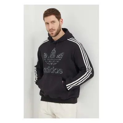 Bavlněná mikina adidas Originals pánská, černá barva, s kapucí, s potiskem, IS2933