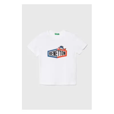 Dětské bavlněné tričko United Colors of Benetton bílá barva, s potiskem