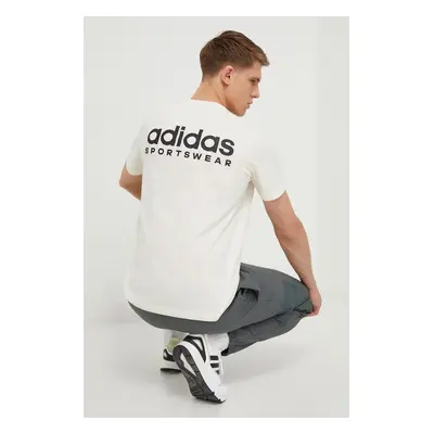 Bavlněné tričko adidas béžová barva, s potiskem, IX4454