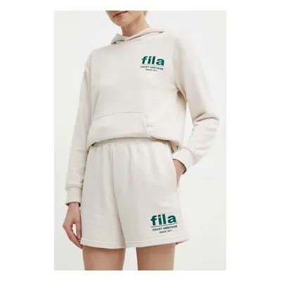 Kraťasy Fila Linyi dámské, béžová barva, s aplikací, high waist, FAW0763