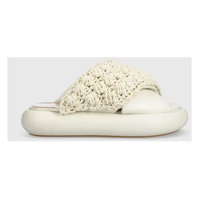 Pantofle JW Anderson Crochet Twister dámské, béžová barva, na platformě, ANW42027A