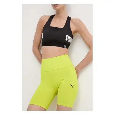 Tréninkové šortky Puma Shapelux Seamless zelená barva, hladké, high waist, 524386