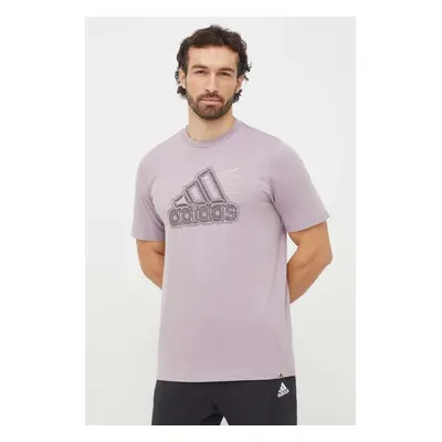 Bavlněné tričko adidas fialová barva, s potiskem, IN6270