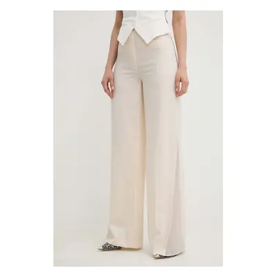 Vlněné kalhoty Elisabetta Franchi béžová barva, široké, high waist, PA03742E2