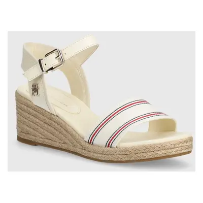 Sandály Tommy Hilfiger SHIRTING WEDGE SANDAL béžová barva, FW0FW07887