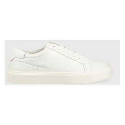 Kožené sneakers boty Calvin Klein LOW TOP LACE UP LTH SM bílá barva, HM0HM01018