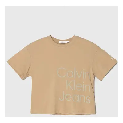 Dětské bavlněné tričko Calvin Klein Jeans béžová barva