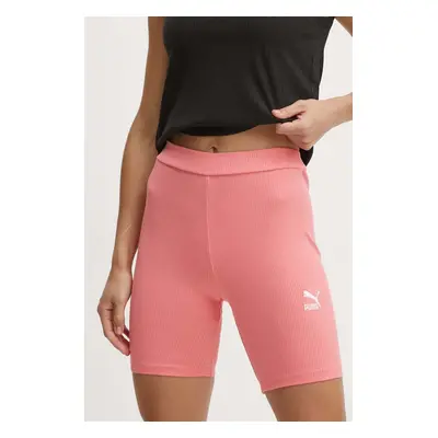 Kraťasy Puma dámské, růžová barva, s aplikací, high waist, 624267