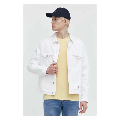 Džínová bunda Tommy Jeans pánská, bílá barva, přechodná, DM0DM18780