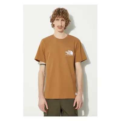 Bavlněné tričko The North Face M Berkeley California Pocket S/S Tee hnědá barva, s potiskem, NF0