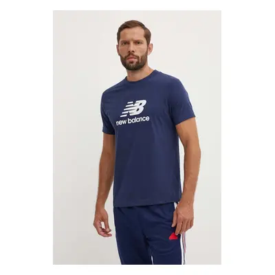 Bavlněné tričko New Balance Sport Essentials tmavomodrá barva, s potiskem, MT41502NNY