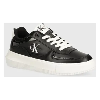 Kožené sneakers boty Calvin Klein Jeans CHUNKY CUPSOLE černá barva, YW0YW01410