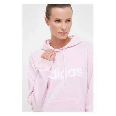 Bavlněná mikina adidas dámská, růžová barva, s kapucí, s potiskem, IL3343