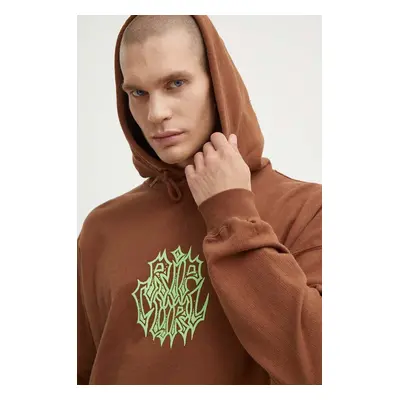 Bavlněná mikina Rip Curl pánská, hnědá barva, s kapucí, s potiskem