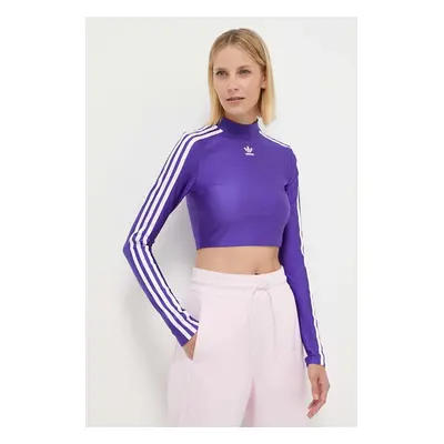 Tričko s dlouhým rukávem adidas Originals fialová barva, s pologolfem, IR8133