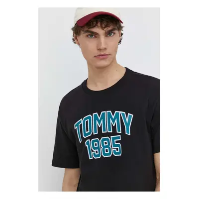 Bavlněné tričko Tommy Jeans černá barva, s potiskem, DM0DM18559