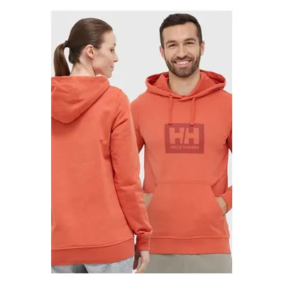 Bavlněná mikina Helly Hansen oranžová barva, s kapucí, s potiskem, 53289