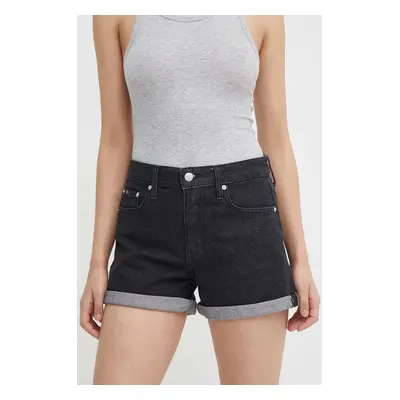 Džínové šortky Calvin Klein Jeans dámské, černá barva, hladké, high waist, J20J222808