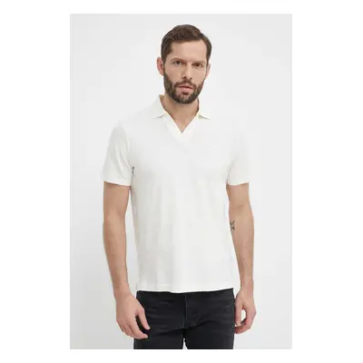 Polo tričko s lněnou směsí Calvin Klein béžová barva, K10K112959