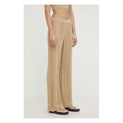 Kalhoty By Malene Birger dámské, béžová barva, široké, high waist