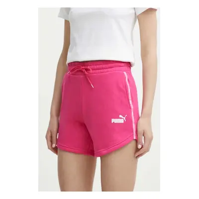 Kraťasy Puma dámské, růžová barva, s aplikací, high waist, 677924