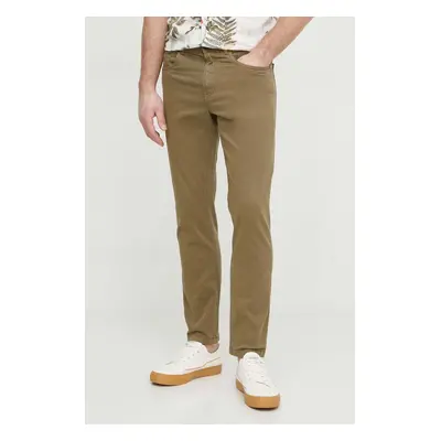 Kalhoty Pepe Jeans SLIM FIVE POCKETS PANTS pánské, zelená barva, přiléhavé, PM211640