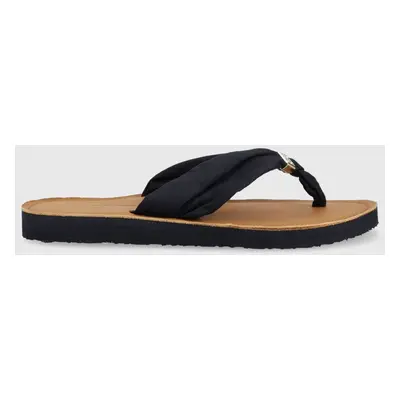 Žabky Tommy Hilfiger TH ELEVATED BEACH SANDAL dámské, tmavomodrá barva, na plochém podpatku, FW0