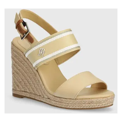 Sandály Tommy Hilfiger WEBBING HIGH WEDGE SANDAL béžová barva, FW0FW08045