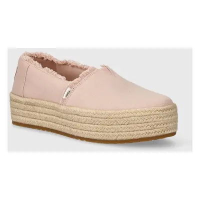 Espadrilky Toms Valencia růžová barva, na platformě, 10020698