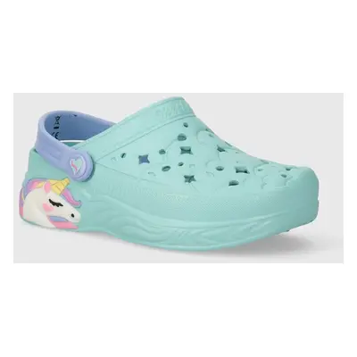 Dětské pantofle Skechers UNICORN DREAMER tyrkysová barva