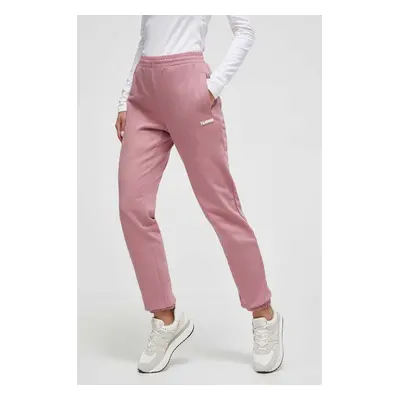 Bavlněné tepláky Hummel hmlLGC SHAI REGULAR PANTS růžová barva, 221758