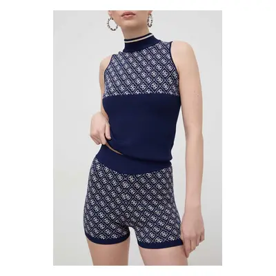 Kraťasy Guess LISE dámské, tmavomodrá barva, vzorované, high waist, W4GZ32 Z37K0