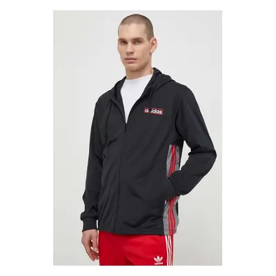 Mikina adidas Originals Adibreak Full-Zip Hoodie pánská, černá barva, s kapucí, vzorovaná, IM820