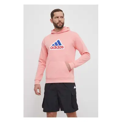 Mikina adidas pánská, růžová barva, s kapucí, s aplikací, IS9597