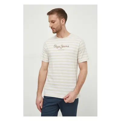 Bavlněné tričko Pepe Jeans STRIPED EGGO béžová barva, PM509407