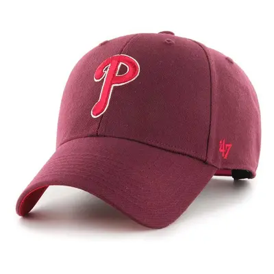 Bavlněná baseballová čepice 47brand MLB Philadelphia Phillies vínová barva, s aplikací