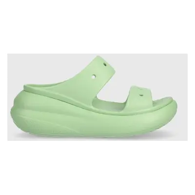 Pantofle Crocs Classic Crush Sandal dámské, zelená barva, na platformě, 207521