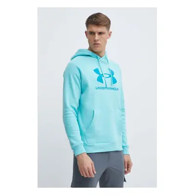 Mikina Under Armour pánská, tyrkysová barva, s kapucí, s potiskem