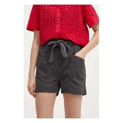 Kraťasy Pepe Jeans VALLE dámské, šedá barva, hladké, high waist, PL801097