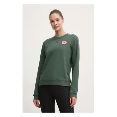 Bavlněná mikina Fjallraven 1960 Logo Badge Sweater dámská, zelená barva, s aplikací, F87230