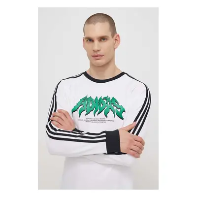 Bavlněné tričko s dlouhým rukávem adidas Originals Flames bílá barva, s potiskem, IS2917